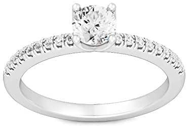 IGI Certified 14K White Gold 2.0 Cttw Round Brilliant-Cut Lab Created Diamond Solitaire Engagement Ring with Pavé-Set Band (1-1/2 Carat Center Stone: G-H Color, VS1-VS2 Clarity) - Size 5.25
