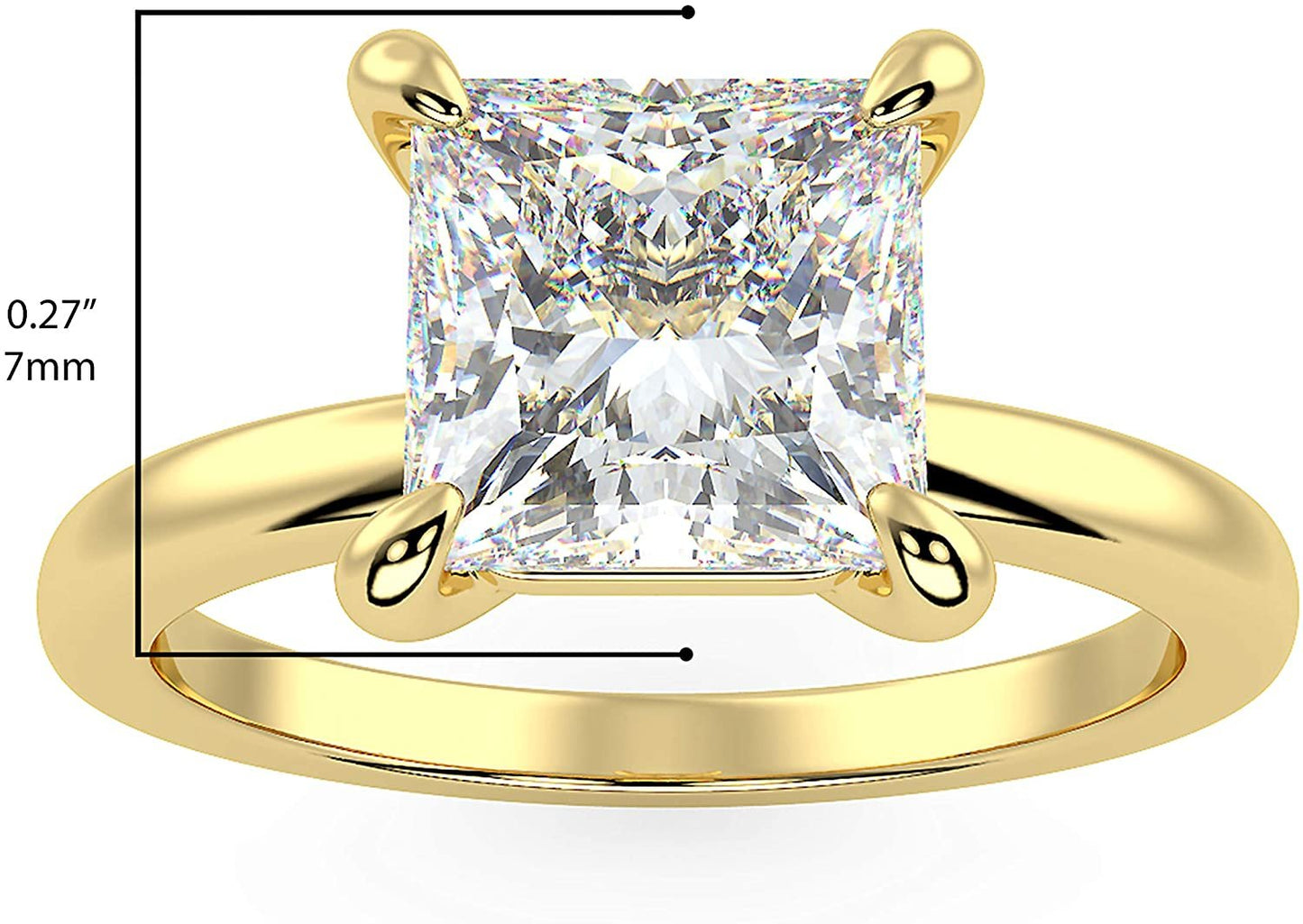 IGI Certified 14K Yellow Gold 2.0 Carat Princess-Cut Lab Created Diamond Classic Square Solitaire Engagement Ring (G-H Color, VS1-VS2 Clarity) - Size 7-1/2