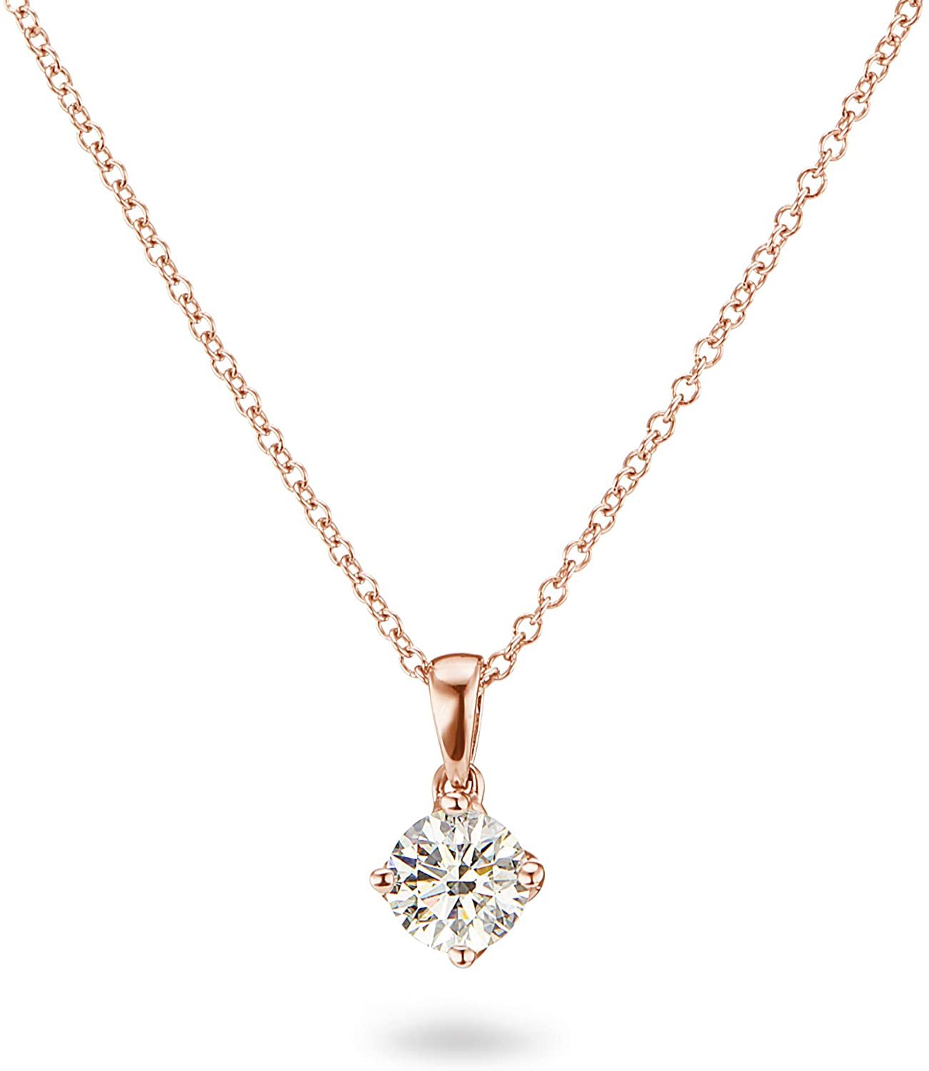 IGI Certified 14K Gold 1/4 to 2.0 Carat Round Brilliant Cut Lab Created Diamond Solitaire Pendant Necklace (G-J Color, VS1-SI2 Clarity), 18" - Choice of Carat & Gold Color