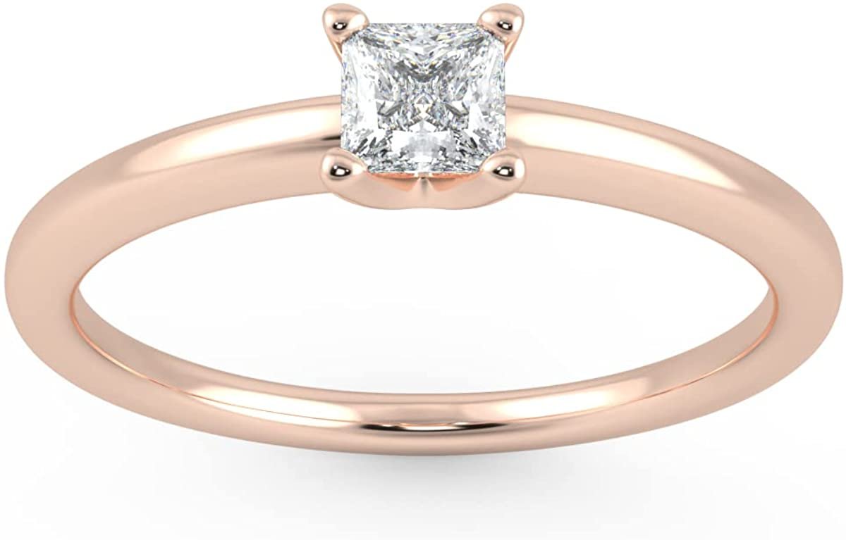 IGI Certified 1/4 Ct Princess Cut Lab Grown Diamond 14K Gold 4-Prong Solitaire Engagement Ring (G-H Color, VS1-VS2 Clarity) - Choice of Gold Color