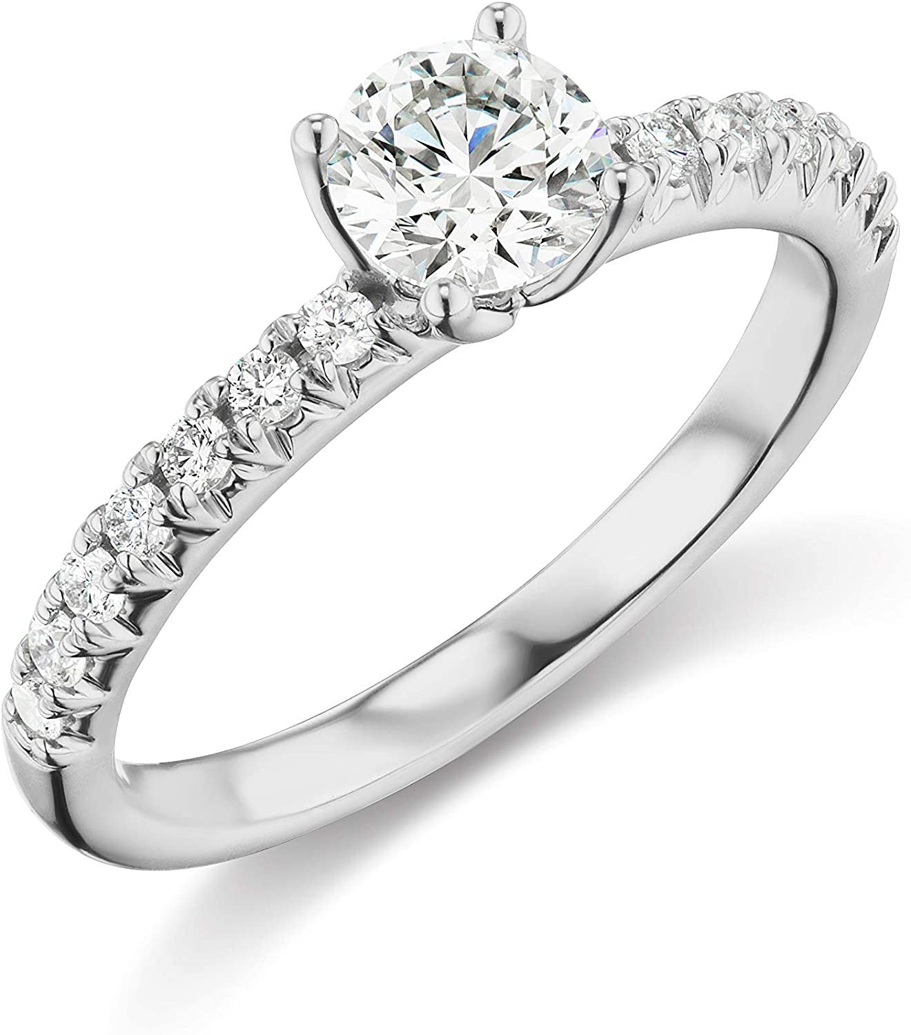IGI Certified 14K White Gold 2.0 Cttw Round Brilliant-Cut Lab Created Diamond Solitaire Engagement Ring with Pavé-Set Band (1-1/2 Carat Center Stone: G-H Color, VS1-VS2 Clarity) - Size 5.25