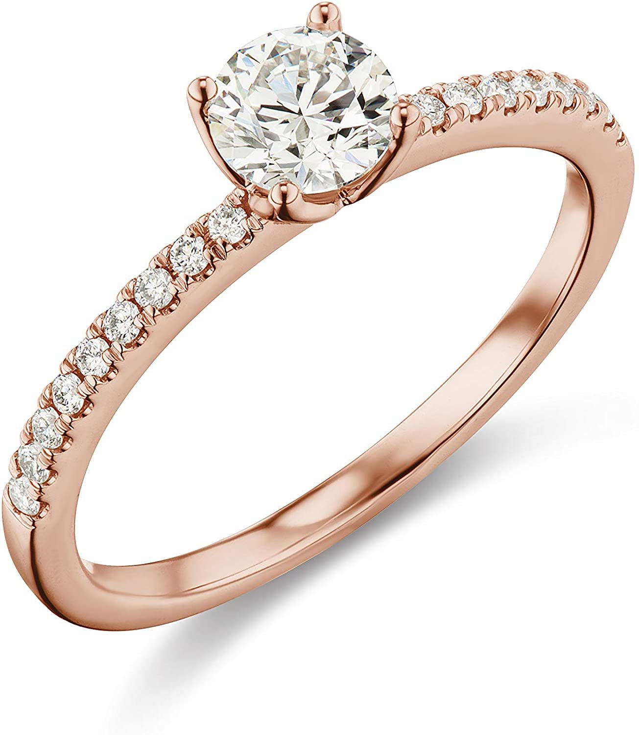 IGI Certified 14K Rose Gold 9/10 Cttw Round Brilliant-Cut Lab Created Diamond Solitaire Engagement Ring with French-Set Band (3/4 Carat Center Stone: G-H Color, VS1-VS2 Clarity) - Size 6