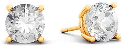 Certified 2.0-4.0 Cttw Near Colorless Round Brilliant-Cut Lab Created Diamond 14K Gold Classic Four-Prong Stud Earrings (I-J Color, VS1-VS2 Clarity) - Choice of Gold Colors, Gem Weights