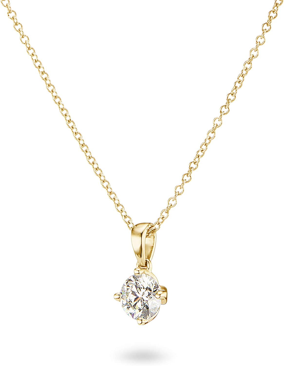 14K Gold 1/5 to 1/3 Carat Lab Grown Round-Cut Diamond Solitaire 4-Prong Pendant 16"-18" Necklace (G-H Color, VS1-VS2 Clarity) - Choice of Gold Color & Carat Weight