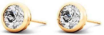 14K Yellow Gold 2/3 Cttw Near Colorless Round Brilliant-Cut Lab Created Diamond Modern Bezel-Set Stud Earrings (G-H Color, VS1-VS2 Clarity)