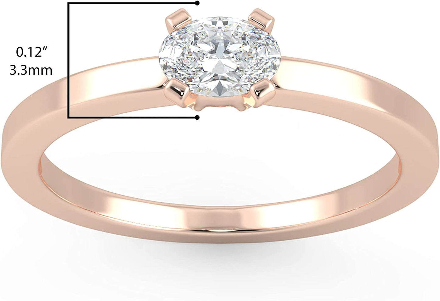 IGI Certified 1/4 Ct Oval Cut Lab Grown Diamond 14K Gold East-West Solitaire Engagement Ring (G-H Color, VS1-VS2 Clarity) - Choice of Gold Color