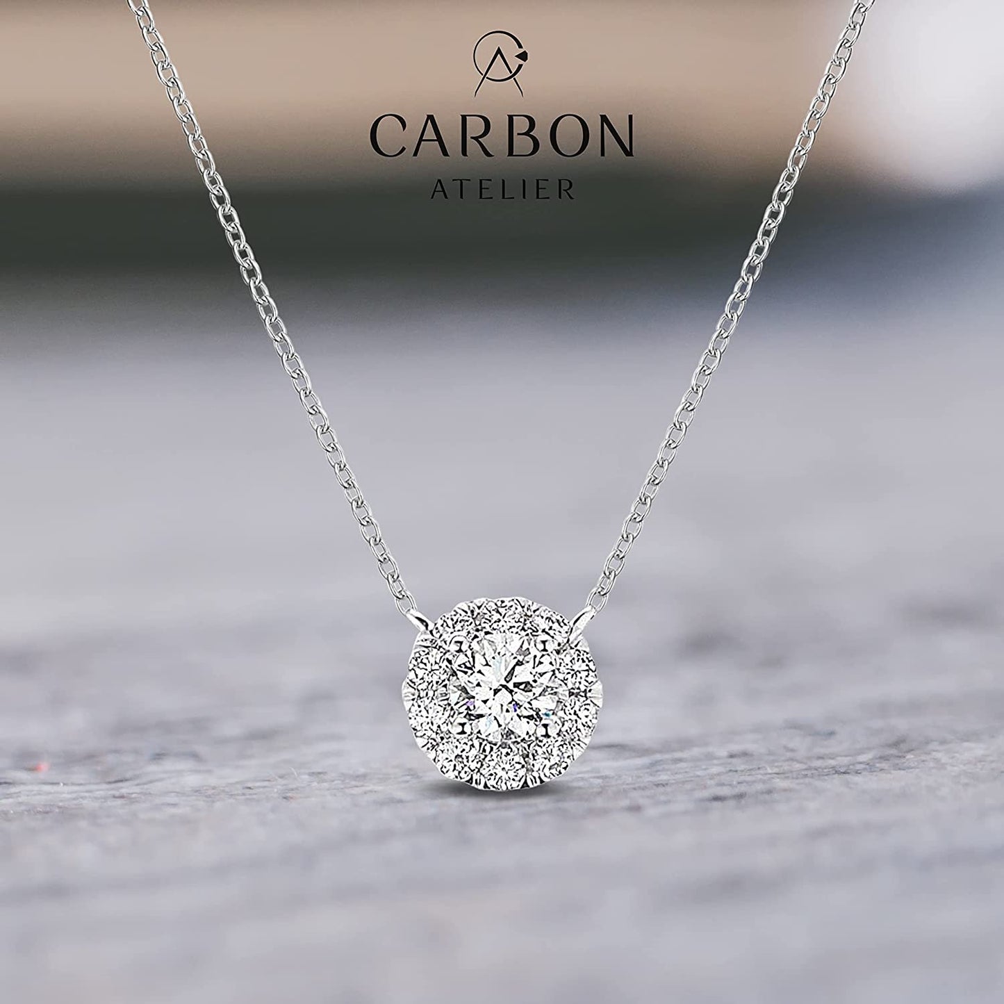 14K White Gold 3/8+ Cttw Lab Grown Round-Cut Diamond Halo Pendant 16"-18" Necklace (G-H Color, VS1-SI2 Clarity)