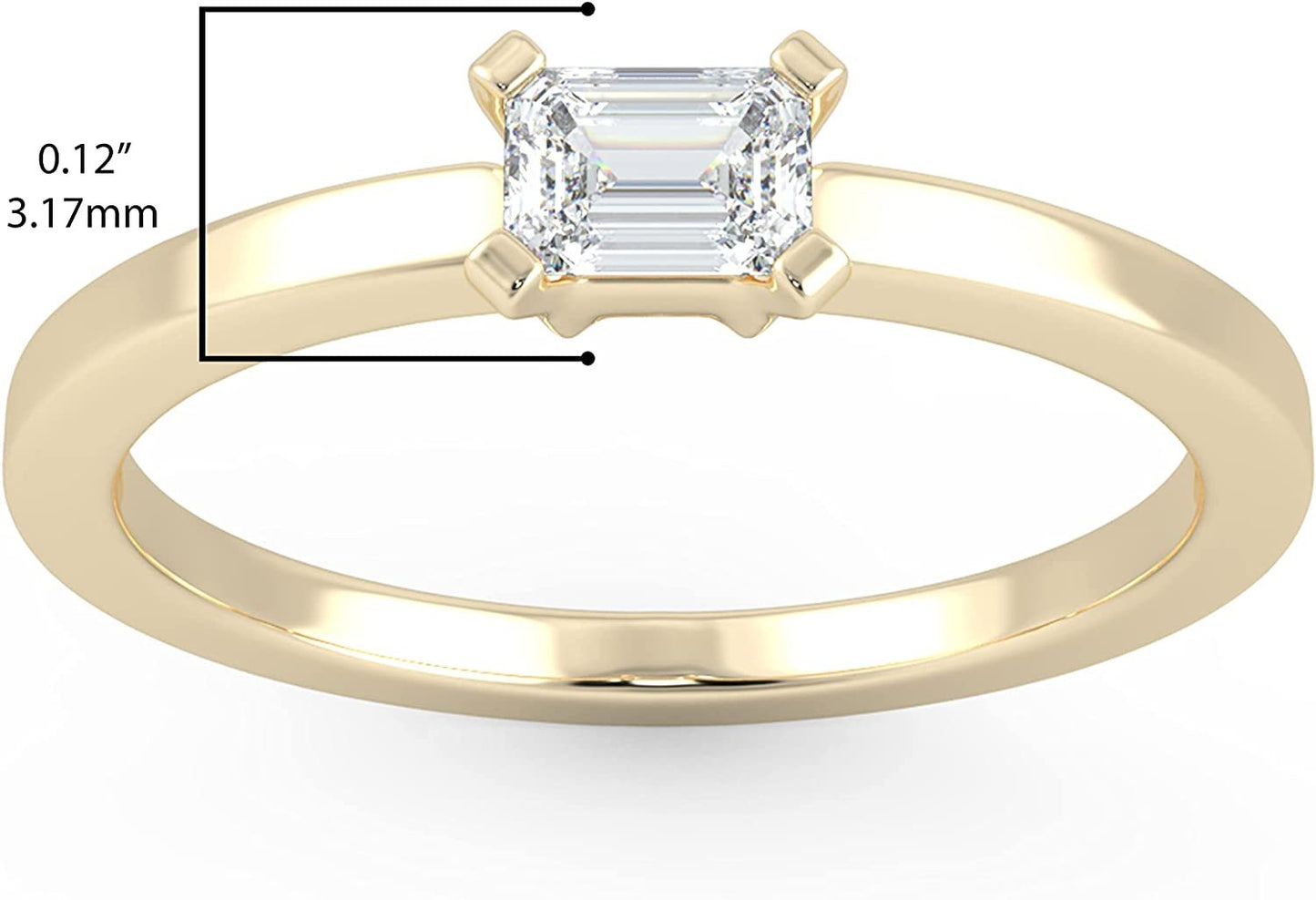IGI Certified 1/4 Ct Emerald Cut Lab Grown Diamond 14K Gold Horizontal Solitaire Engagement Ring (G-H Color, VS1-VS2 Clarity) - Choice of Gold Color