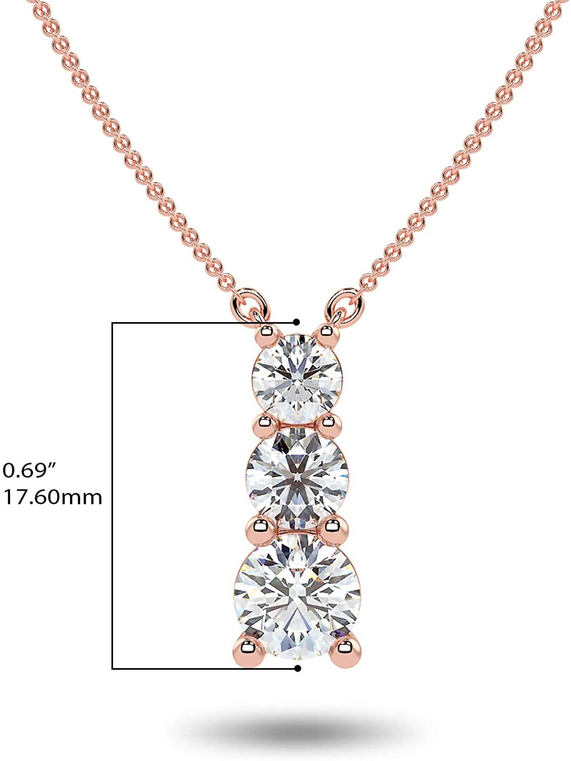 IGI Certified 14K Gold 1-1/2 Cttw Round Brilliant Cut Lab Created Diamond 3 Stone Pendant 18" Necklace (G-H Color, VS1-VS2 Clarity) - Choice of Gold Color