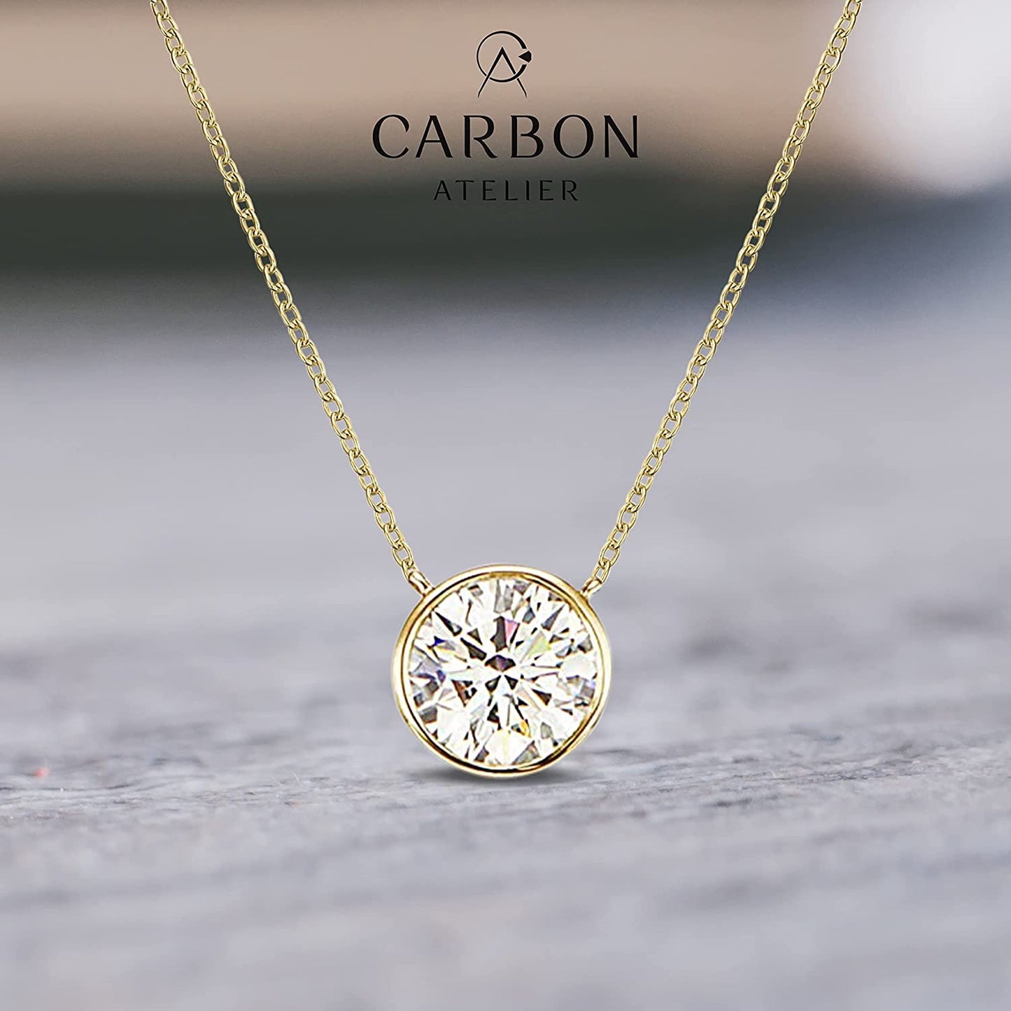 IGI Certified 14K Gold 1/4 to 1/2 Carat Round Brilliant Cut Lab Created Diamond Bezel-Set Solitaire Pendant Necklace (G-H Color, VS1-VS2 Clarity), 18" - Choice of Carat & Gold Color