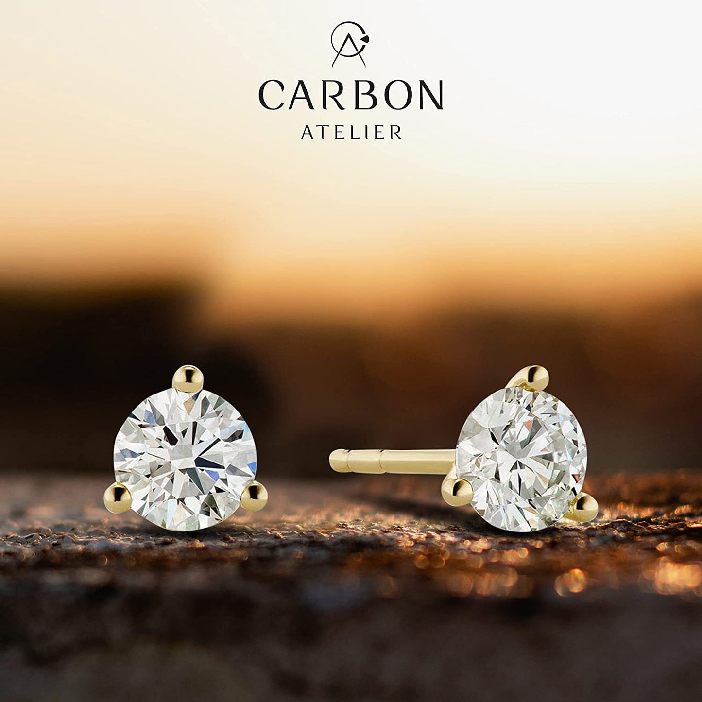 14K Gold 1/2 or 2/3 Cttw Round Brilliant-Cut Lab Created Diamond 14K Gold Martini-Set 3-Prong Stud Earrings (G-H Color, VS1-VS2 Clarity) - Choice of Metal Colors, Gem Weights