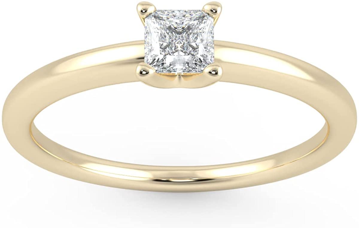 IGI Certified 1/4 Ct Princess Cut Lab Grown Diamond 14K Gold 4-Prong Solitaire Engagement Ring (G-H Color, VS1-VS2 Clarity) - Choice of Gold Color
