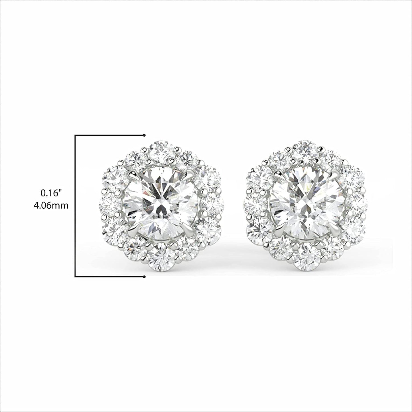 IGI Certified 14K Gold 1.0 Cttw Brilliant-Cut Lab Created Diamond Halo Earrings Pavé-Set (G-H Color, VS1-VS2 Clarity) - Choice of Gold Color
