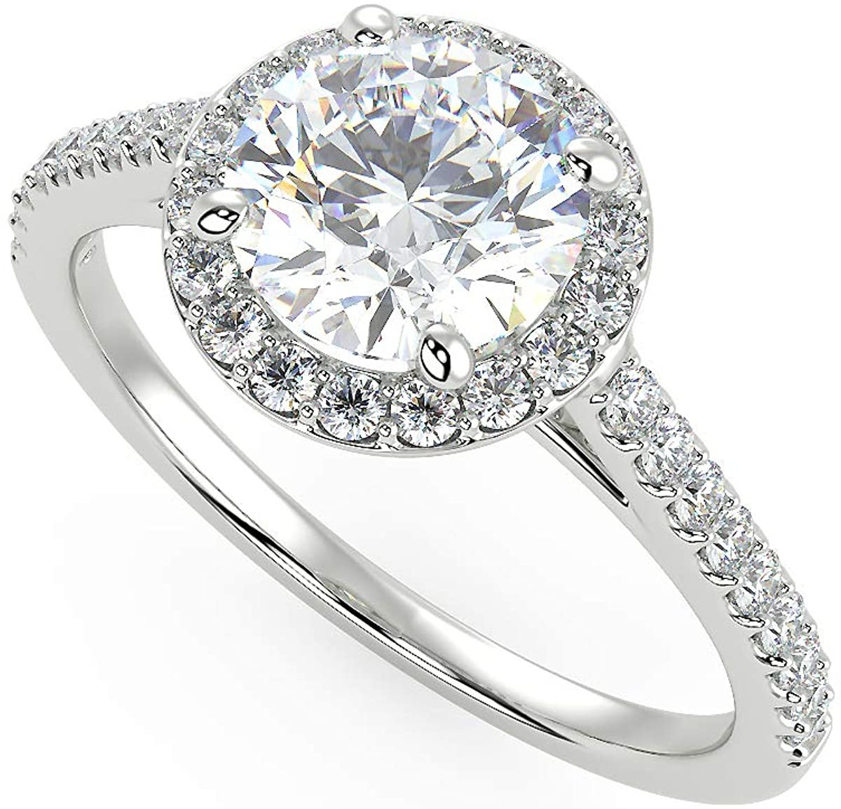 IGI Certified 14K White Gold 1-7/8 Cttw Round Brilliant-Cut Lab Created Diamond Halo Engagement Ring with Micro Pavé Band (Center Stone: G-H Color, VS1-VS2 Clarity) - Size 9