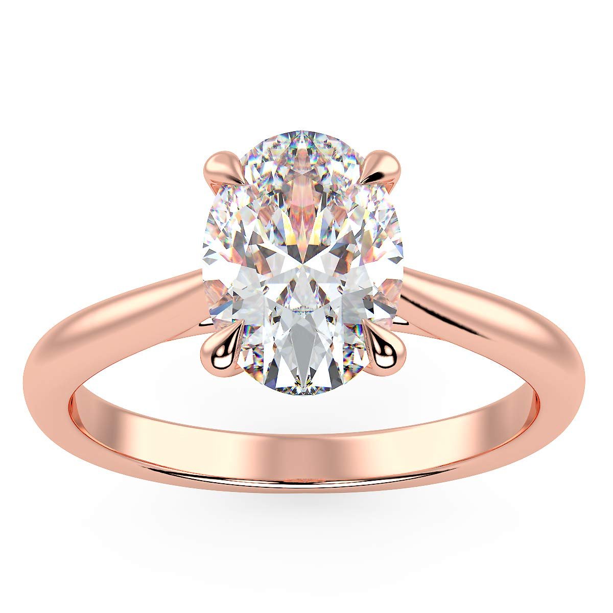 IGI Certified 14K Rose Gold 1.0 to 2.0 Carat Oval Lab Created Diamond Classic Solitaire Engagement Ring (G-H Color, VS1-VS2 Clarity)
