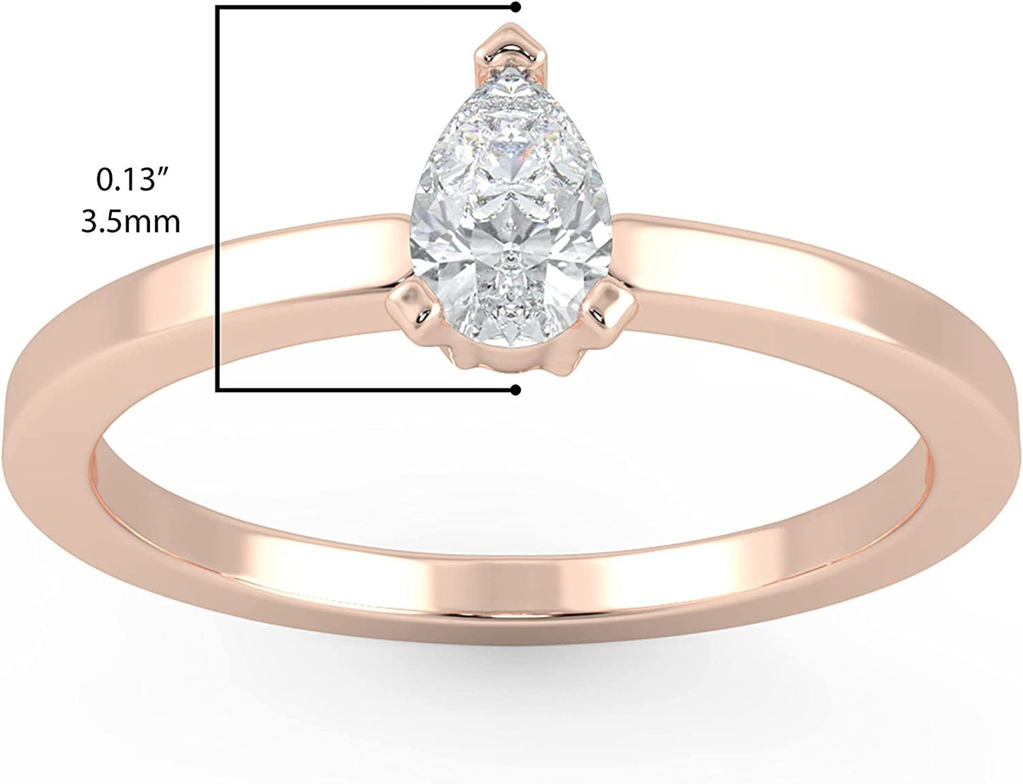 IGI Certified 1/4 Ct Pear Cut Lab Grown Diamond 14K Gold 3-Prong Solitaire Engagement Ring (G-H Color, VS1-VS2 Clarity) - Choice of Gold Color