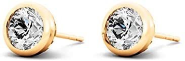 14K Gold 1/2 to 2/3 Cttw Round Brilliant-Cut Lab Grown Diamond Modern Bezel-Set Solitaire Stud Earrings (G-H Color, VS1-VS2 Clarity) - Choice of Gold Colors or Gem Weights