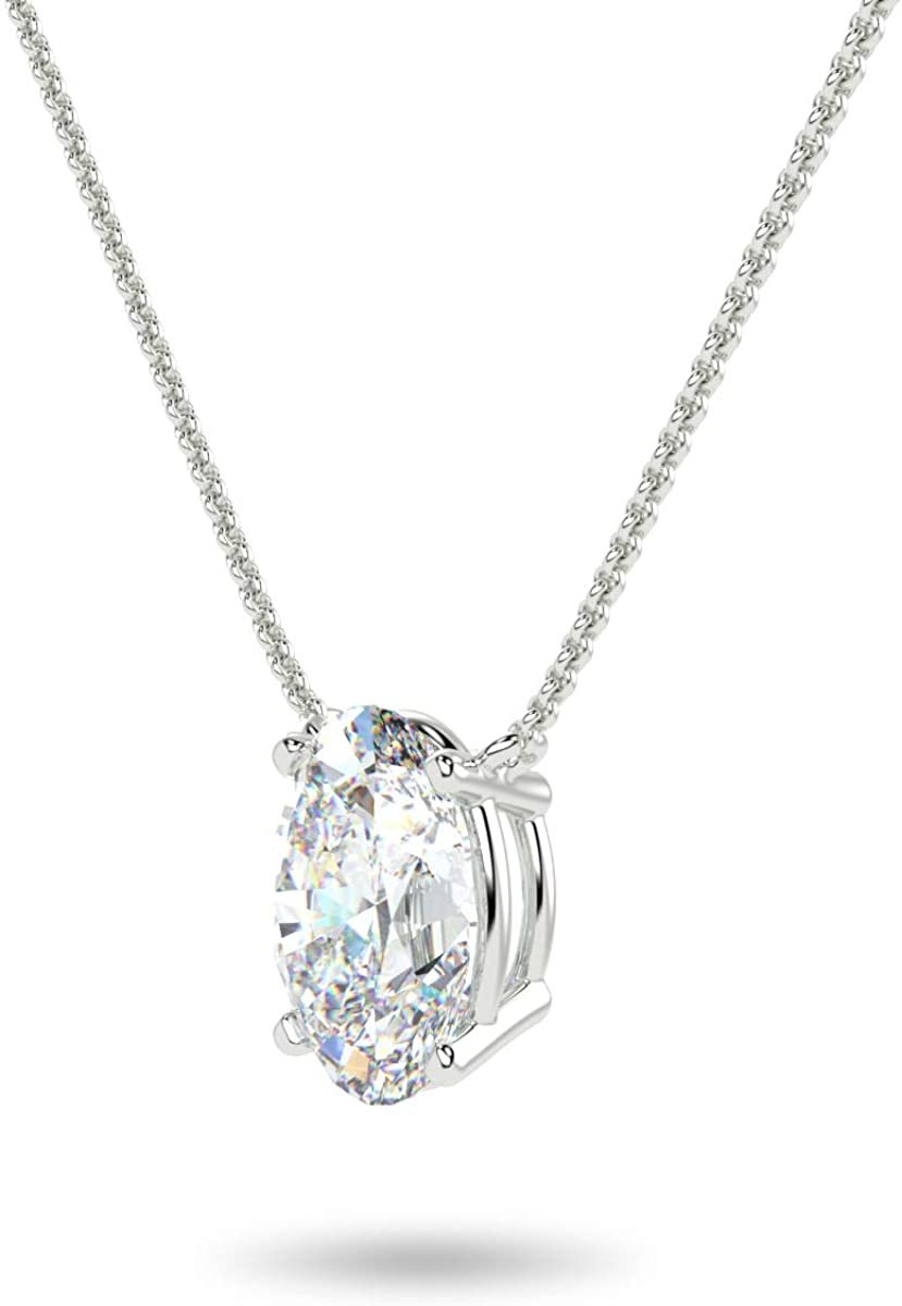 IGI Certified 14K Gold 1/3 to 1-1/2 Carat Oval Shape Lab Created Diamond Suspended Solitaire Pendant Necklace (G-H Color, VS1-VS2 Clarity), 18" - Choice of Gold Color