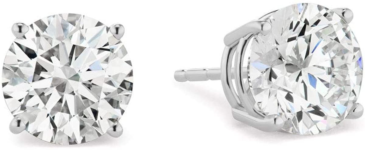Certified 2.0-4.0 Cttw Near Colorless Round Brilliant-Cut Lab Created Diamond 14K Gold Classic Four-Prong Stud Earrings (I-J Color, VS1-VS2 Clarity) - Choice of Gold Colors, Gem Weights