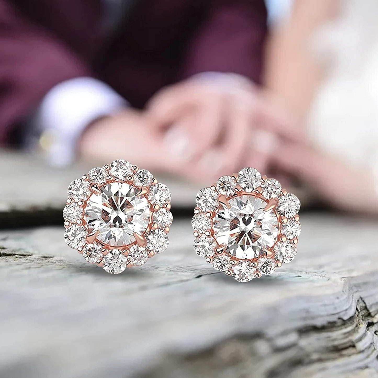 IGI Certified 14K Gold 1.0 Cttw Brilliant-Cut Lab Created Diamond Halo Earrings Pavé-Set (G-H Color, VS1-VS2 Clarity) - Choice of Gold Color