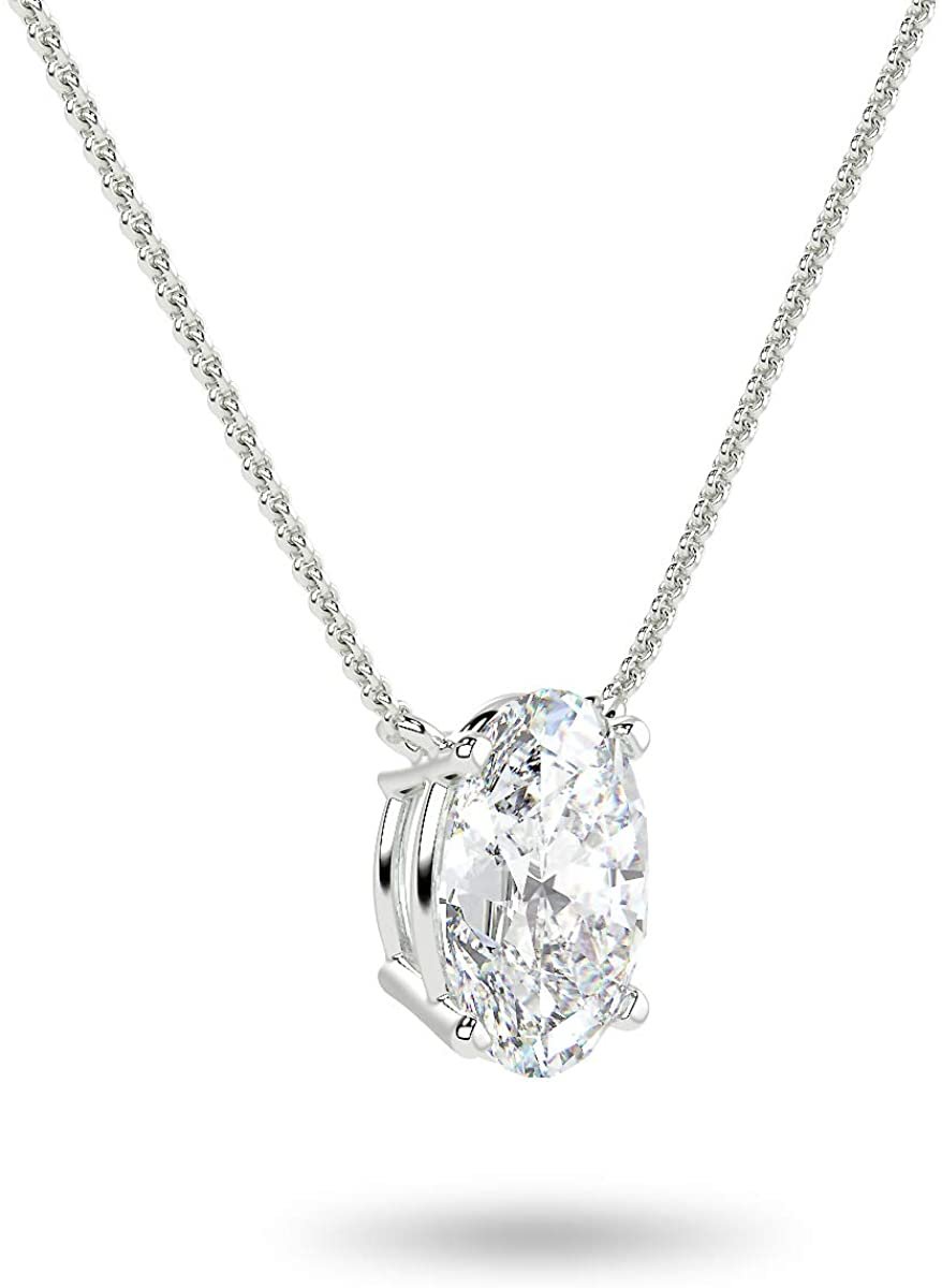 IGI Certified 14K Gold 1/3 to 1-1/2 Carat Oval Shape Lab Created Diamond Suspended Solitaire Pendant Necklace (G-H Color, VS1-VS2 Clarity), 18" - Choice of Gold Color