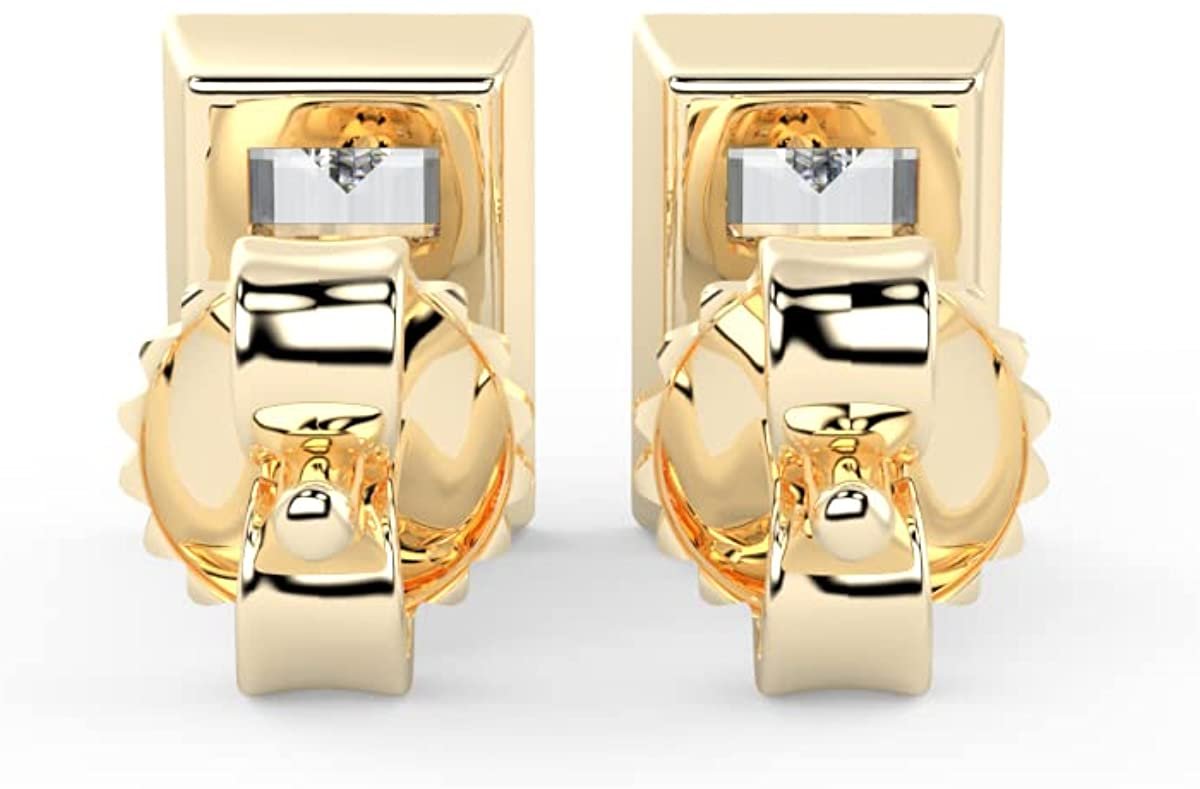 IGI Certified 1/2 Cttw Baguette Emerald Shape Lab Grown Diamond 14K Gold Bezel Set Pushback Stud Earrings (G-H Color, VS1-VS2 Clarity) - Choice of Gold Color