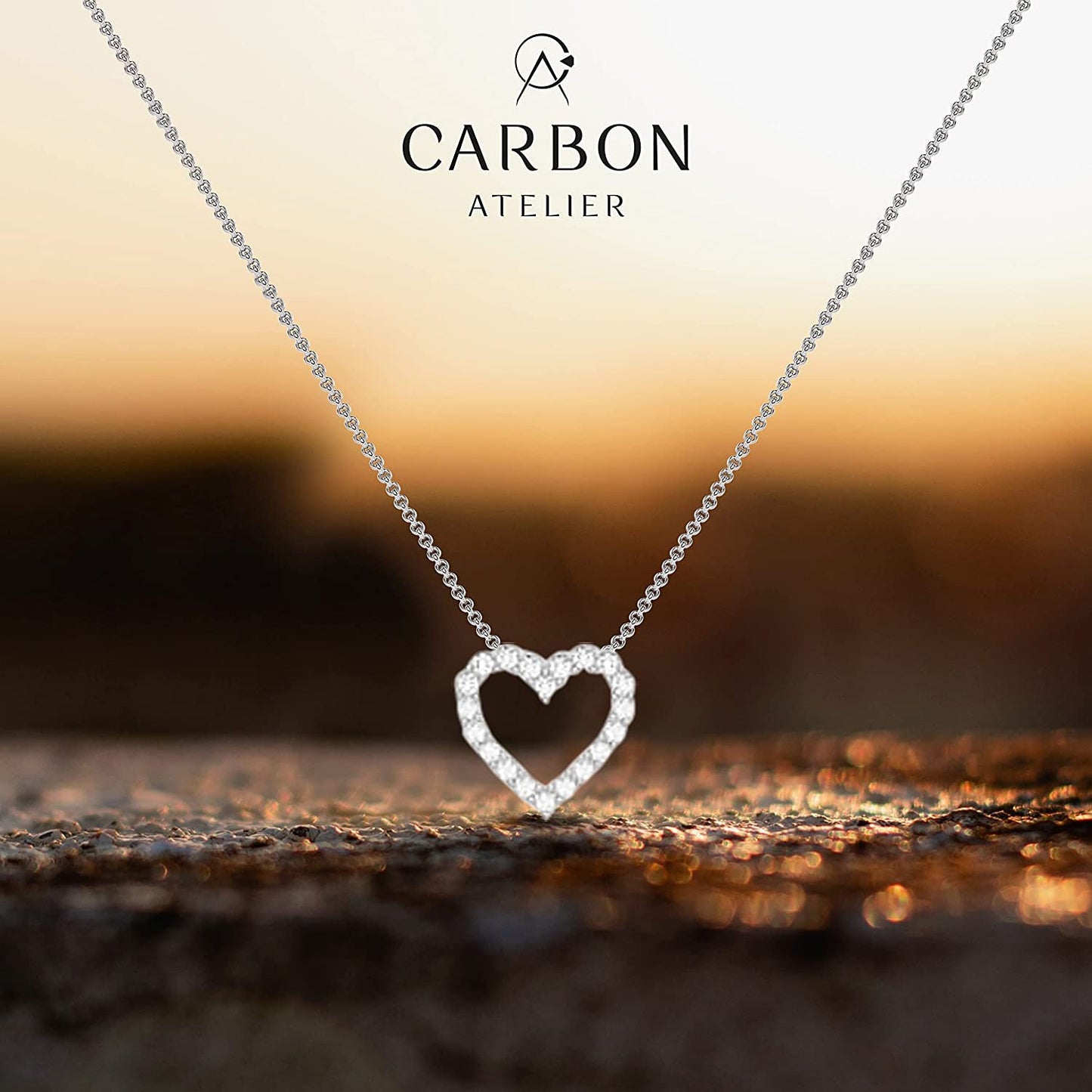 .925 Sterling Silver 3/4 Carat Lab Grown Diamond Open Heart Pendant Necklace (G-H Color, SI1-SI2 Clarity), 18"