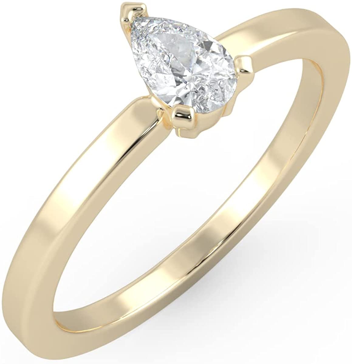 IGI Certified 1/4 Ct Pear Cut Lab Grown Diamond 14K Gold 3-Prong Solitaire Engagement Ring (G-H Color, VS1-VS2 Clarity) - Choice of Gold Color