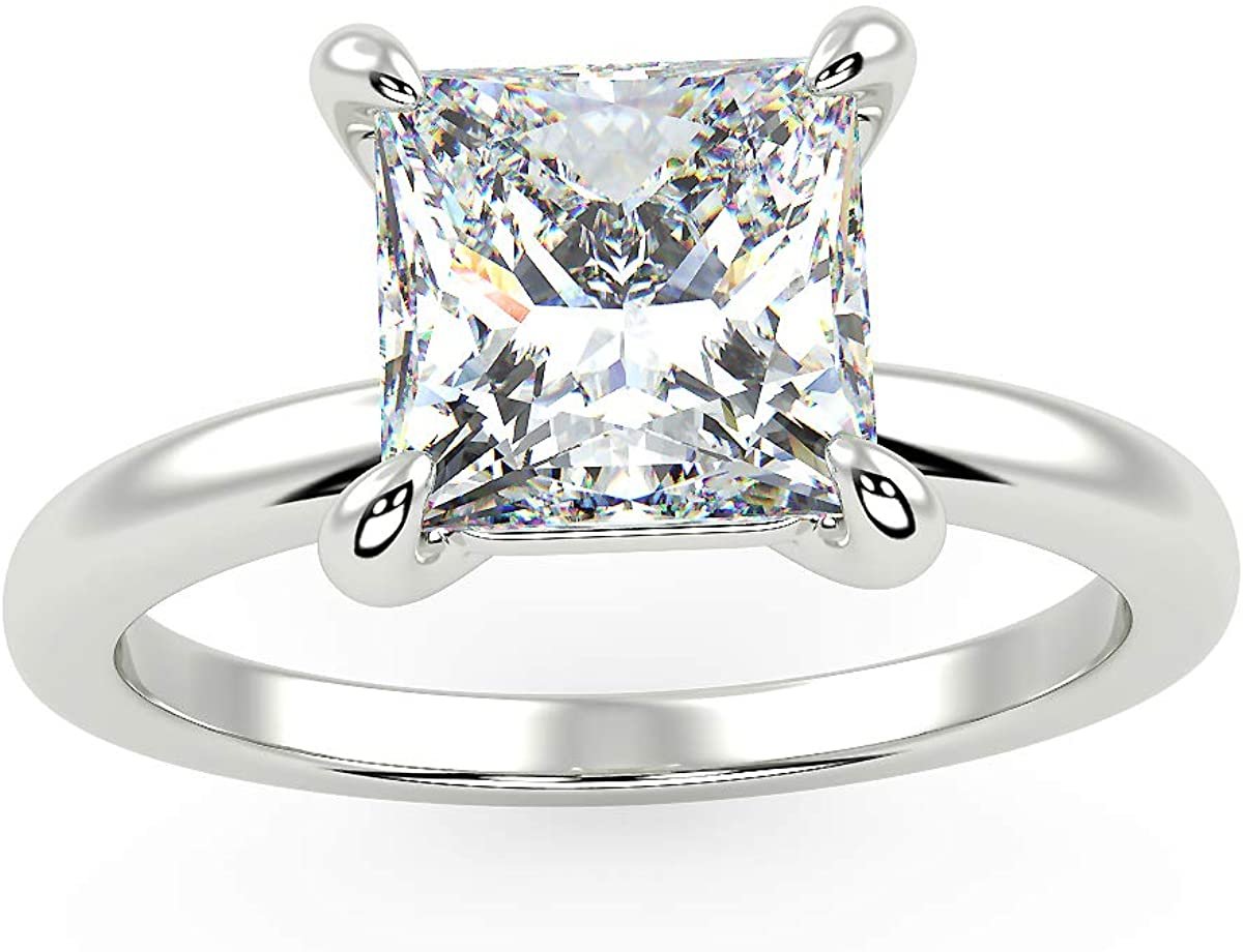 IGI Certified 14K White Gold 1.0 Carat Princess-Cut Lab Created Diamond  Classic Square Solitaire Engagement Ring (G-H Color, VS1-VS2 Clarity) -  Size