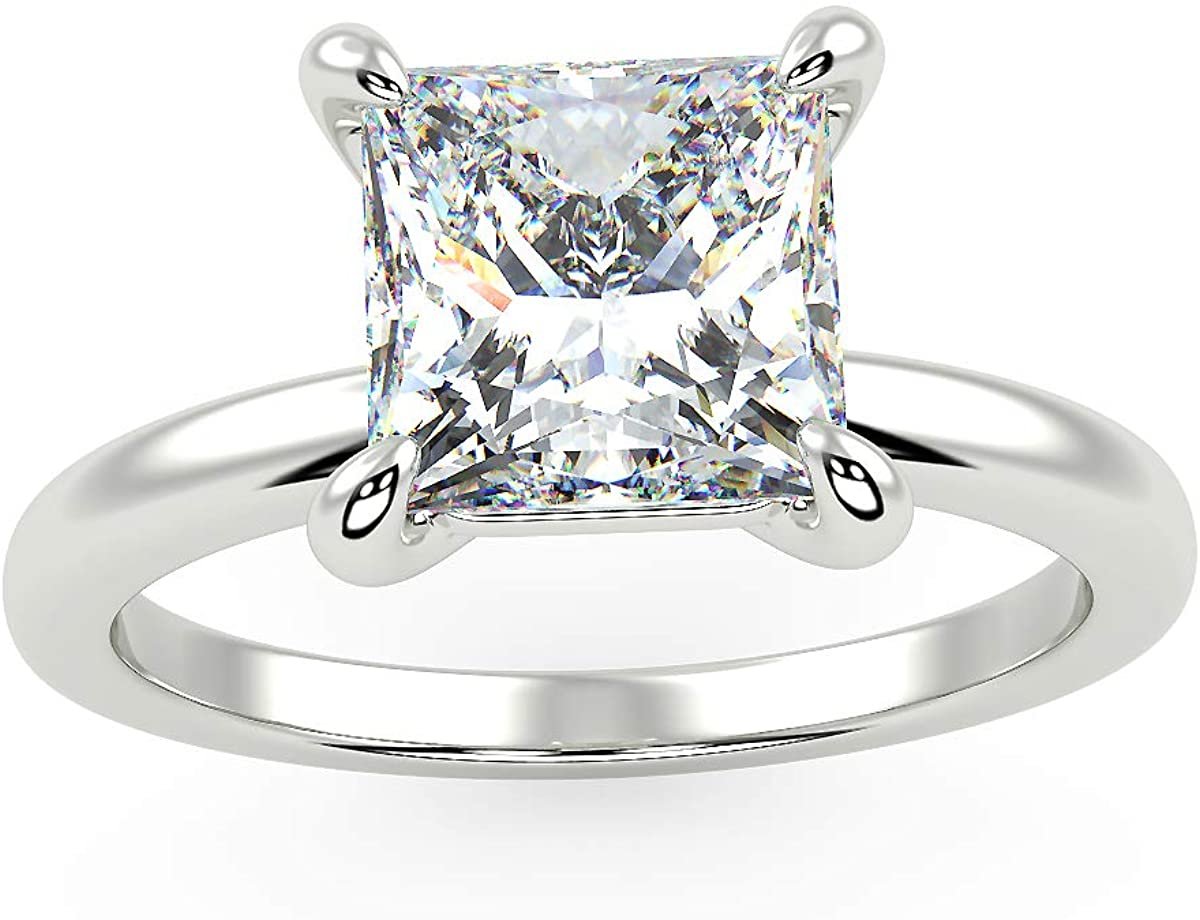 IGI Certified 14K White Gold 1.0 Carat Princess-Cut Lab Created Diamond Classic Square Solitaire Engagement Ring (G-H Color, VS1-VS2 Clarity) - Size 8.5
