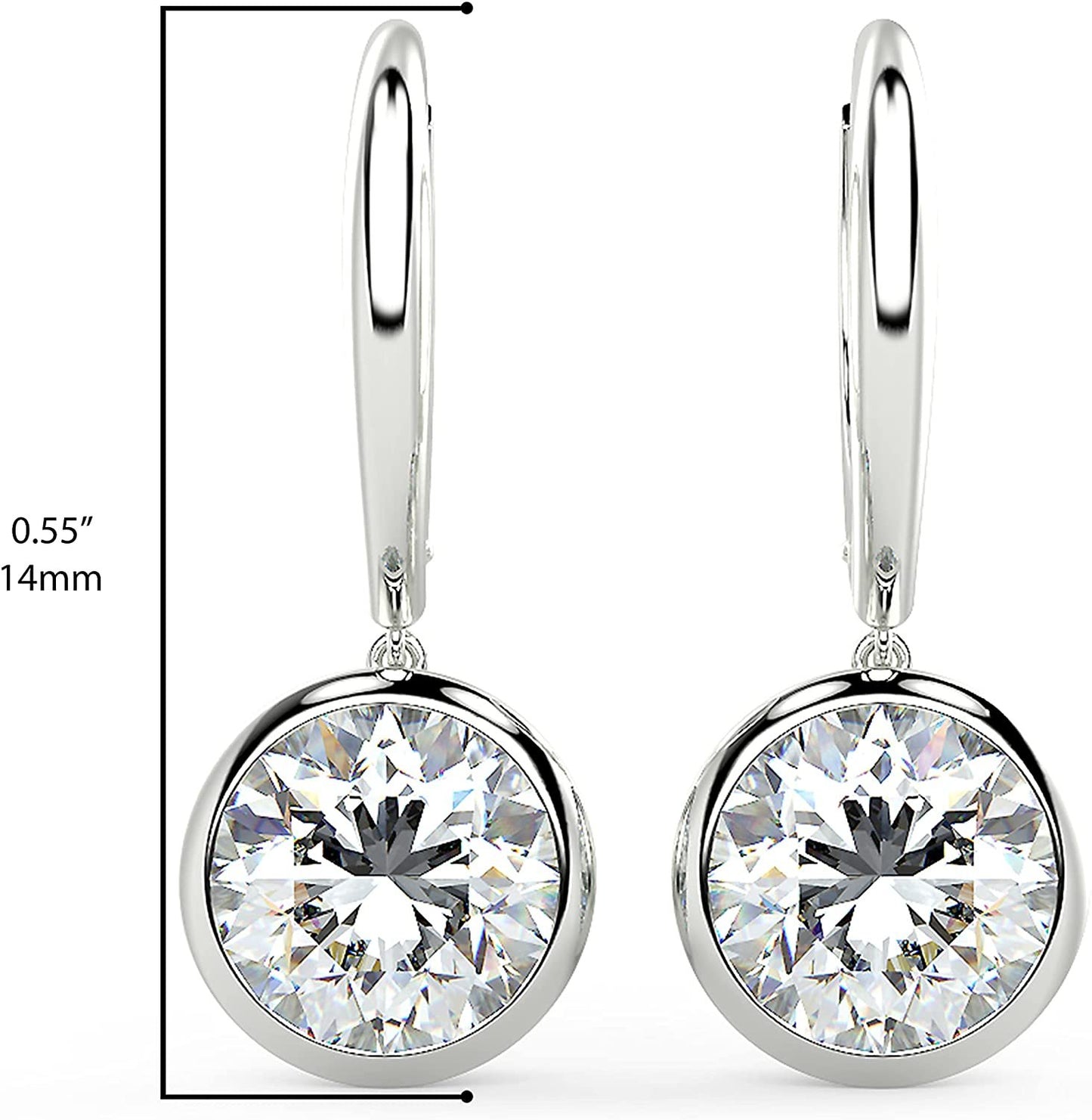 14K Gold 1/2 Cttw Round Brilliant-Cut Lab Grown Diamond Bezel-Set Leverback Drop Earrings (G-H Color, VS1-VS2 Clarity) - Choice of Gold Colors