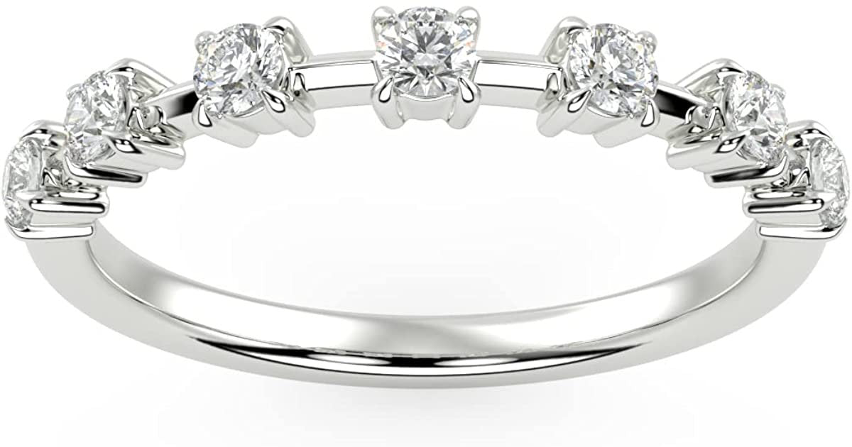 .925 Sterling Silver 1/3 Cttw Round Brilliant Lab Grown Diamond 7-Station Anniversary Band Ring (G-H Color, SI1-SI2 Clarity)