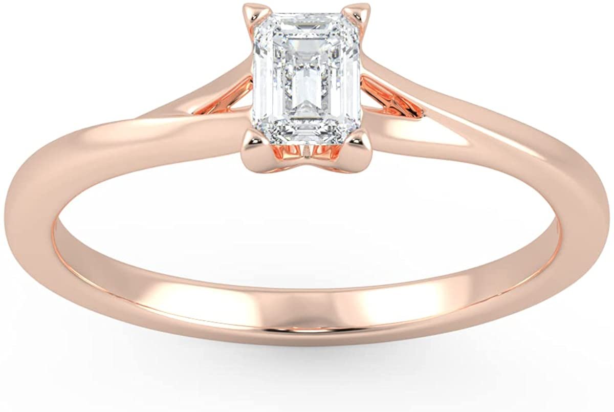 IGI Certified 1/4 Ct Emerald Cut Lab Grown Diamond 14K Gold Split Shank Solitaire Engagement Ring (G-H Color, VS1-VS2 Clarity) - Choice of Gold Color