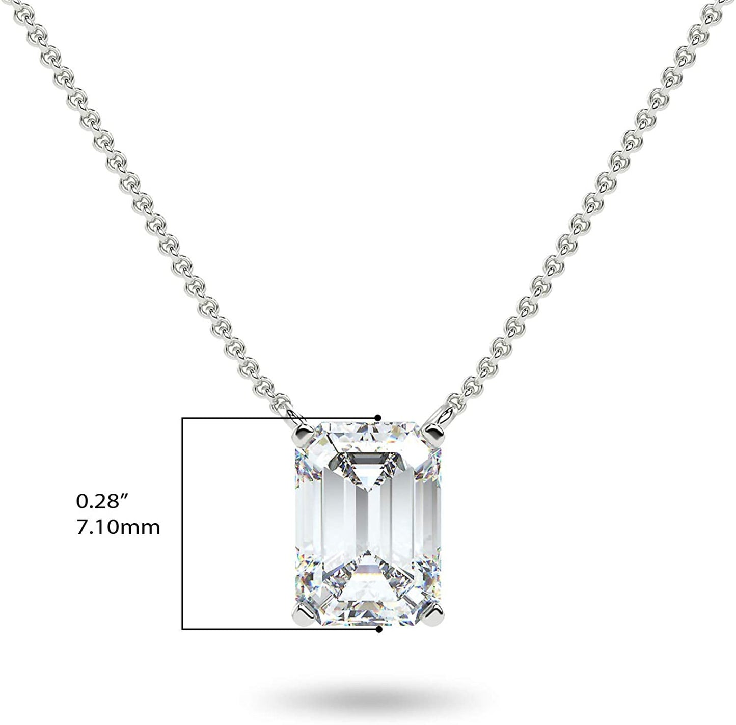 IGI Certified 14K Gold 1/3 to 1-1/2 Carat Rectangular Emerald-Cut Lab Grown Diamond Suspended Solitaire Pendant Necklace (G-H Color, VS1-VS2 Clarity), 18" - Choice of Gold Color, Weights