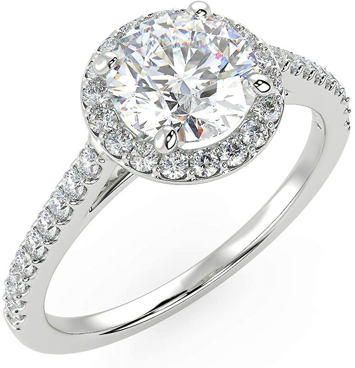 IGI Certified 14K White Gold 1-7/8 Cttw Round Brilliant-Cut Lab Created Diamond Halo Engagement Ring with Micro Pavé Band (Center Stone: G-H Color, VS1-VS2 Clarity) - Size 9