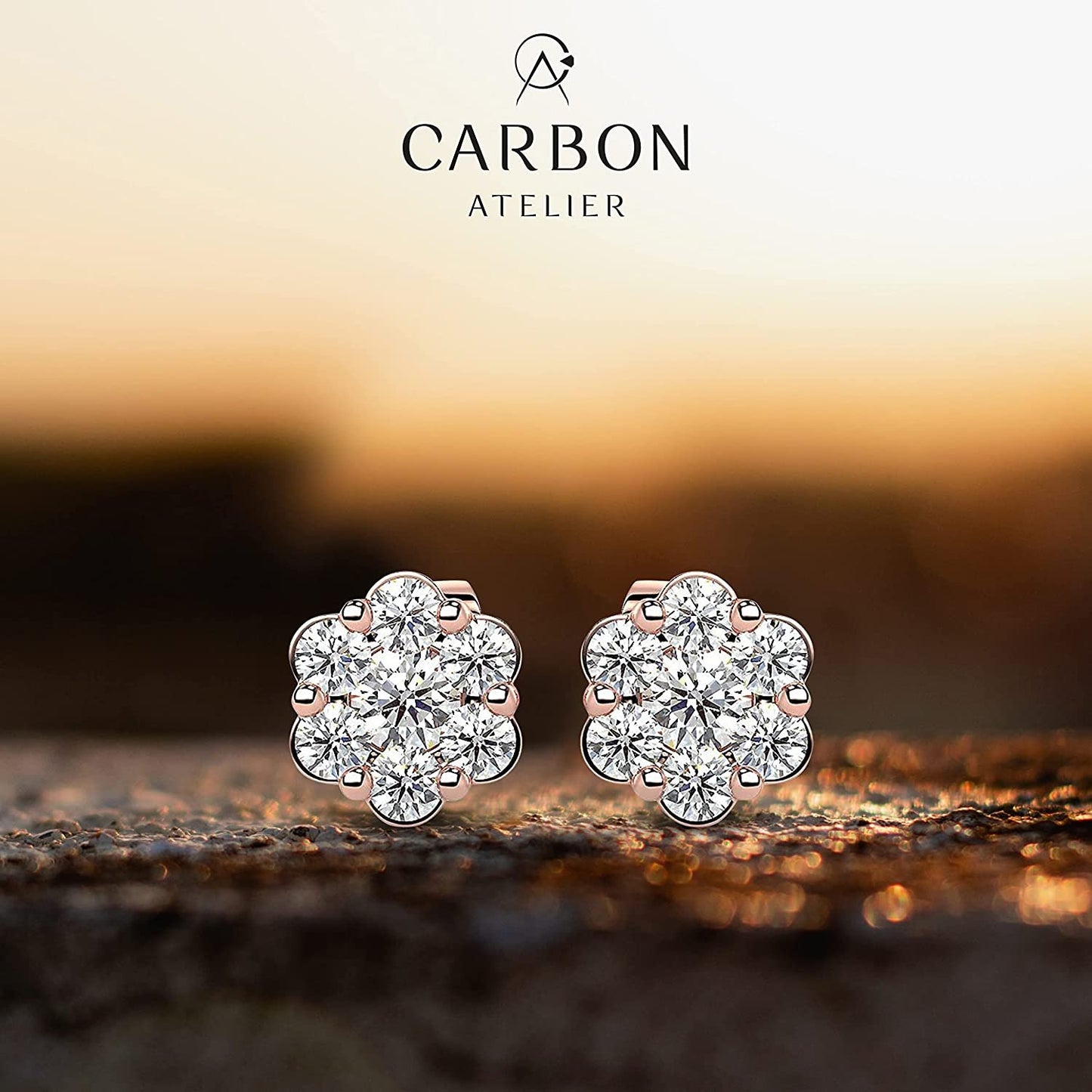 10K Rose Gold 1/5 Cttw Lab Created Diamond 4.5mm Hybrid 6-Prong Bezel Set Floral Cluster Stud Earrings (G-H Color, SI1-SI2 Clarity)
