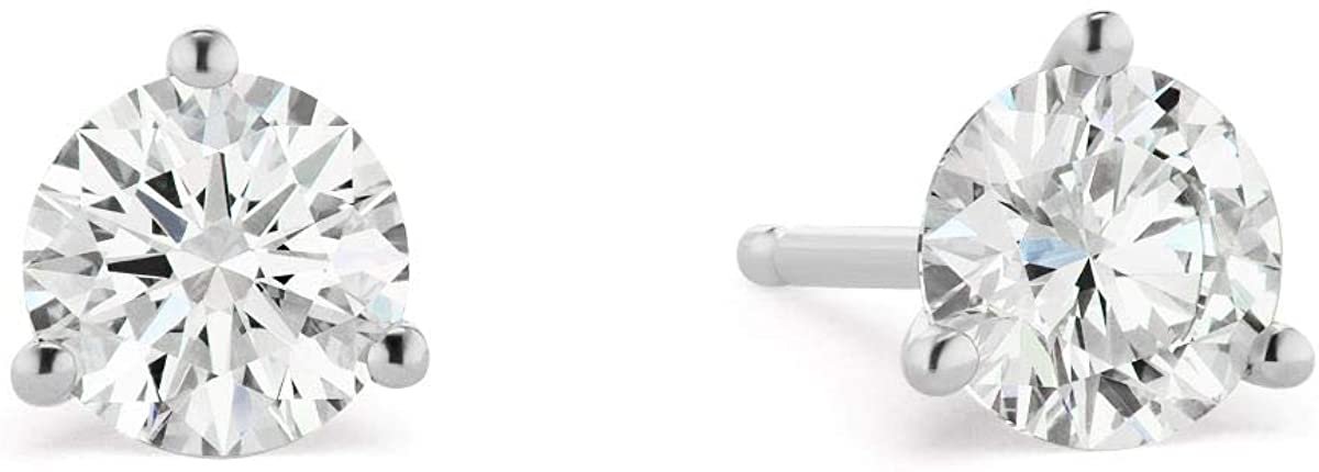 Certified 1.0 to 4.0 Cttw Round Brilliant-Cut Lab Created Diamond 14K Gold Martini-Set 3-Prong Stud Earrings (G-H Color, VS1-VS2 Clarity) - Choice of Metal Colors, Gem Weights