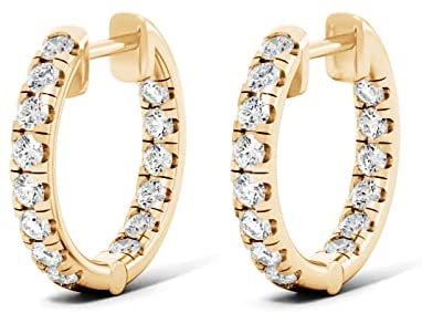 10K Gold 1.0 Cttw Round Brilliant Cut Lab Created Diamond Inside Outside Huggie Earrings (G-H Color, SI1-SI2 Clarity) - Choice of Gold Color