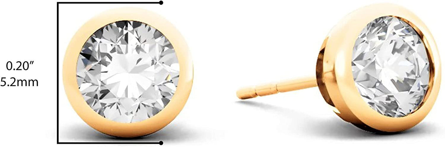 14K Gold 1/2 to 2/3 Cttw Round Brilliant-Cut Lab Grown Diamond Modern Bezel-Set Solitaire Stud Earrings (G-H Color, VS1-VS2 Clarity) - Choice of Gold Colors or Gem Weights