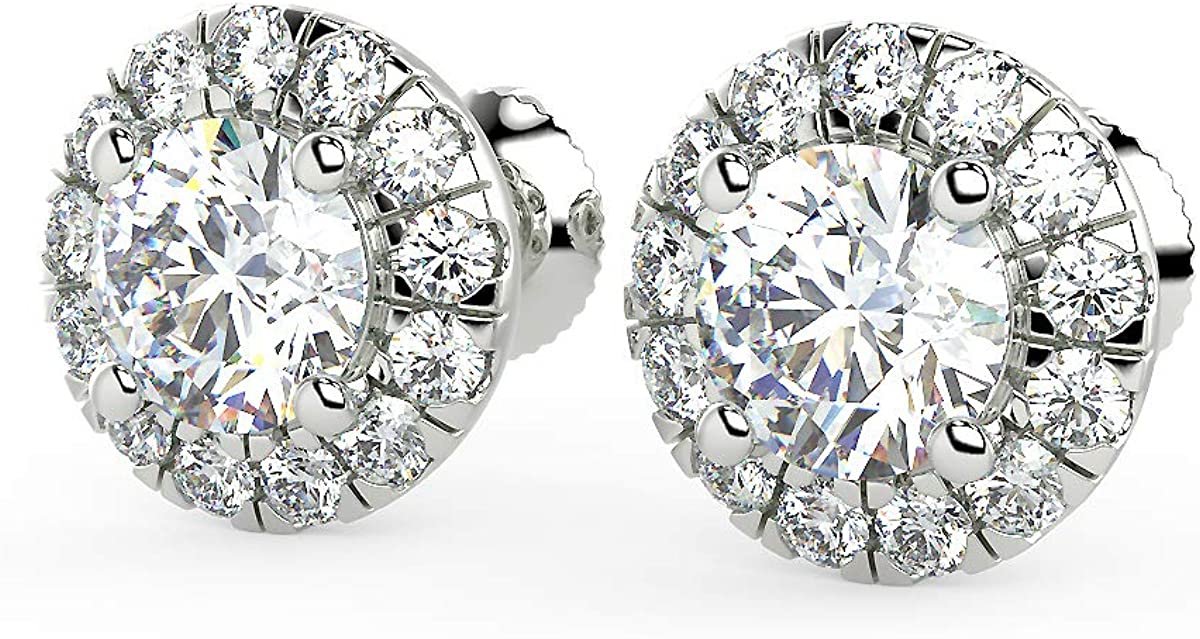 IGI Certified 1.0 or 1-3/8 Cttw Round Brilliant Cut Lab Created Diamond 14K White Gold Halo Stud Earrings (Center Stone G-H Color, VS1-VS2 Clarity) - Choice of Gem Weights
