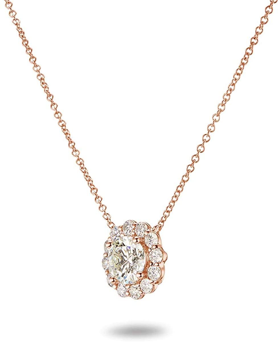IGI Certified 14K Gold 1-5/8 Cttw Round Brilliant Cut Lab Created Diamond Flower Halo Pendant 18" Necklace (I-J Color, VS1-VS2 Clarity) - Choice of Gold Color