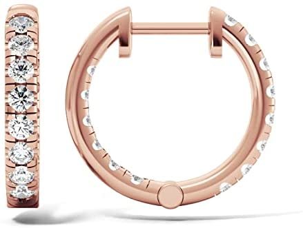 10K Gold 1.0 Cttw Round Brilliant Cut Lab Created Diamond Inside Outside Huggie Earrings (G-H Color, SI1-SI2 Clarity) - Choice of Gold Color