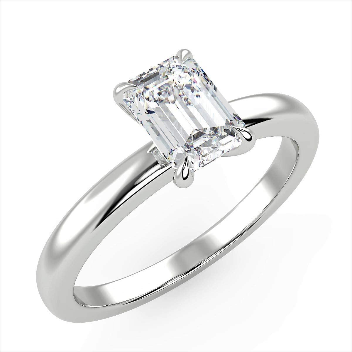 IGI Certified 14K White Gold 9/10 to 2.0 Carat Emerald-Cut Lab Created Diamond Classic Solitaire Engagement Ring (G-H Color, VS1-VS2 Clarity)