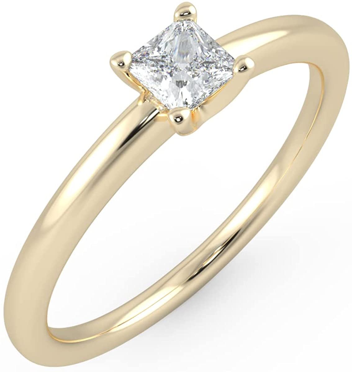IGI Certified 1/4 Ct Princess Cut Lab Grown Diamond 14K Gold 4-Prong Solitaire Engagement Ring (G-H Color, VS1-VS2 Clarity) - Choice of Gold Color
