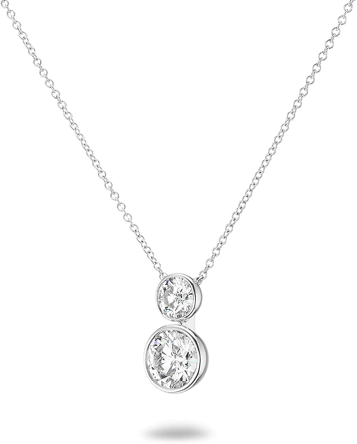 14K White Gold 1.0 Cttw Round Brilliant-Cut Lab Created Diamond Bezel-Set 2 Stacked Stone Pendant Necklace (G-H Color/VS1-VS2 Clarity), 18"