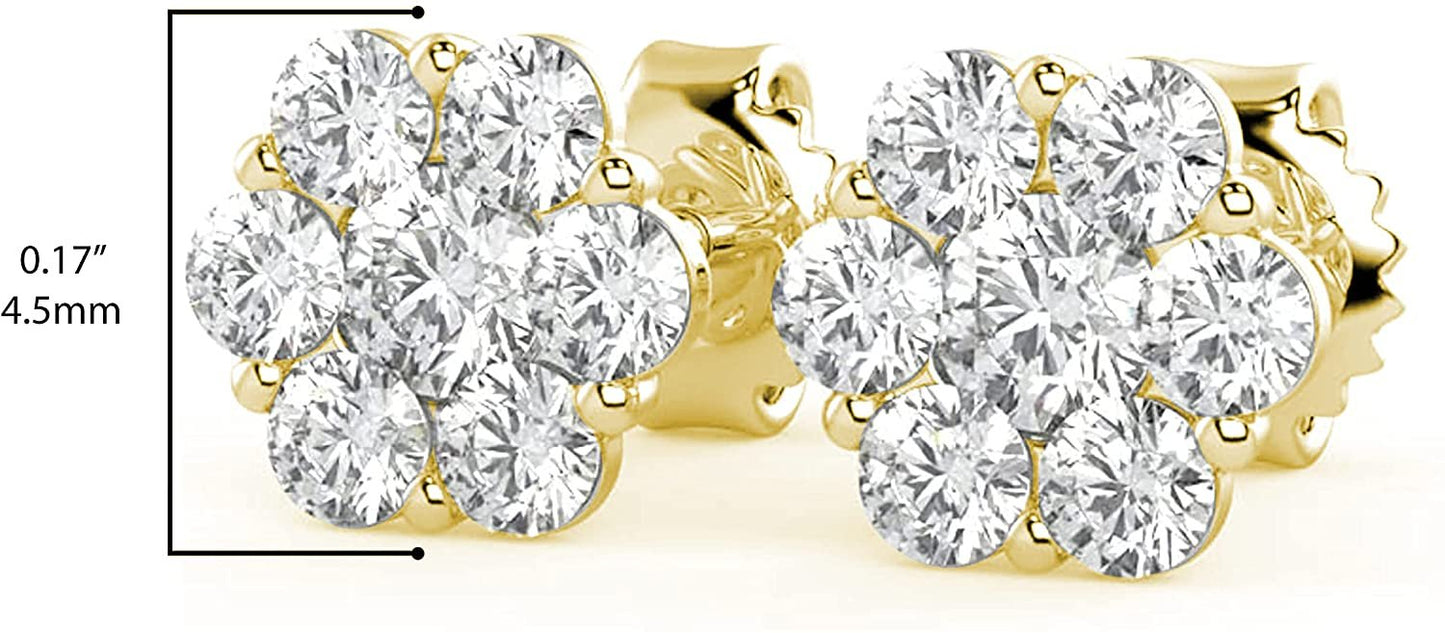 10K Gold 1/4 Cttw Lab Created Diamond 4.5mm 6-Prong Floral Cluster Stud Earrings (G-H Color, SI1-SI2 Clarity) - Choice of Gold Color