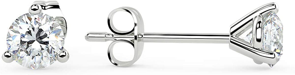 Certified 2.0 to 4.0 Cttw Round Brilliant-Cut Lab Created Diamond 14K Gold Martini-Set 3-Prong Stud Earrings (I-J Color, VS1-VS2 Clarity) - Choice of Gold Color, Gem Weight