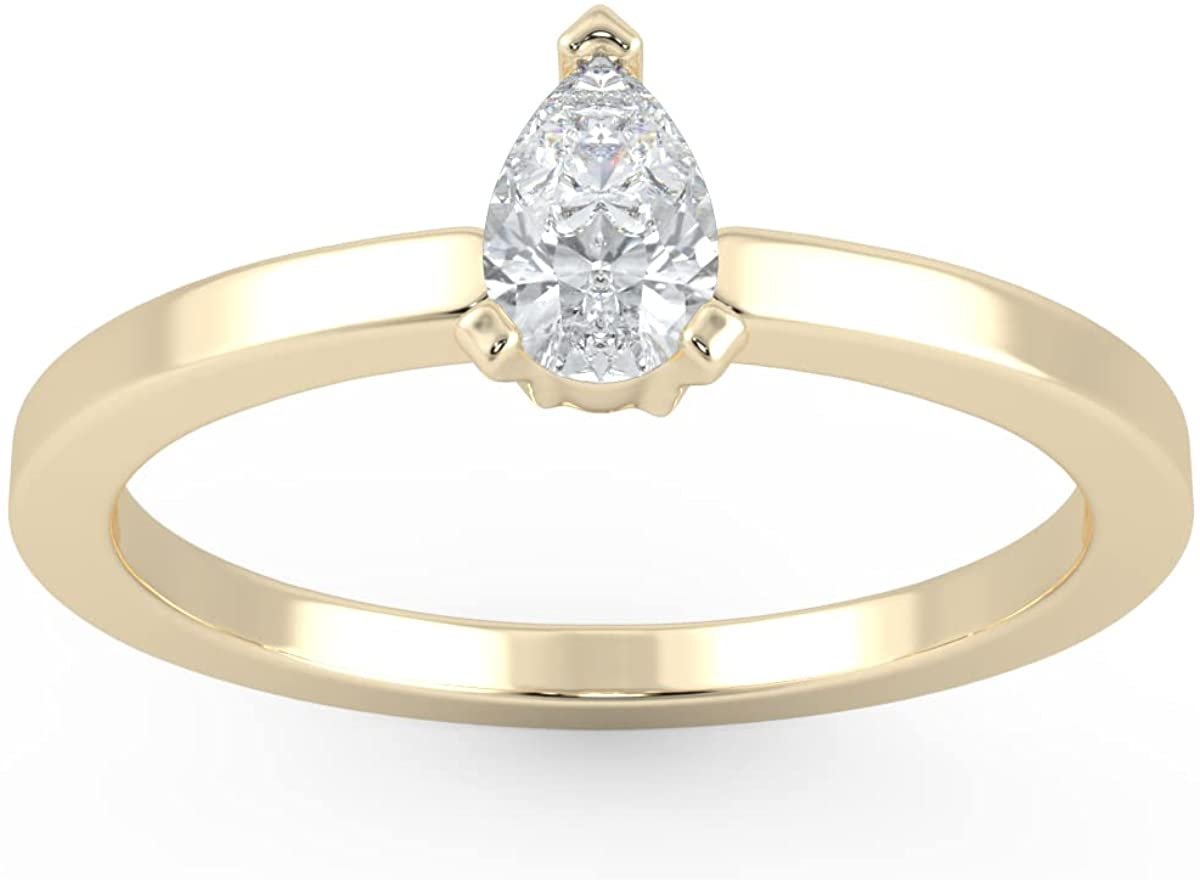 IGI Certified 1/4 Ct Pear Cut Lab Grown Diamond 14K Gold 3-Prong Solitaire Engagement Ring (G-H Color, VS1-VS2 Clarity) - Choice of Gold Color