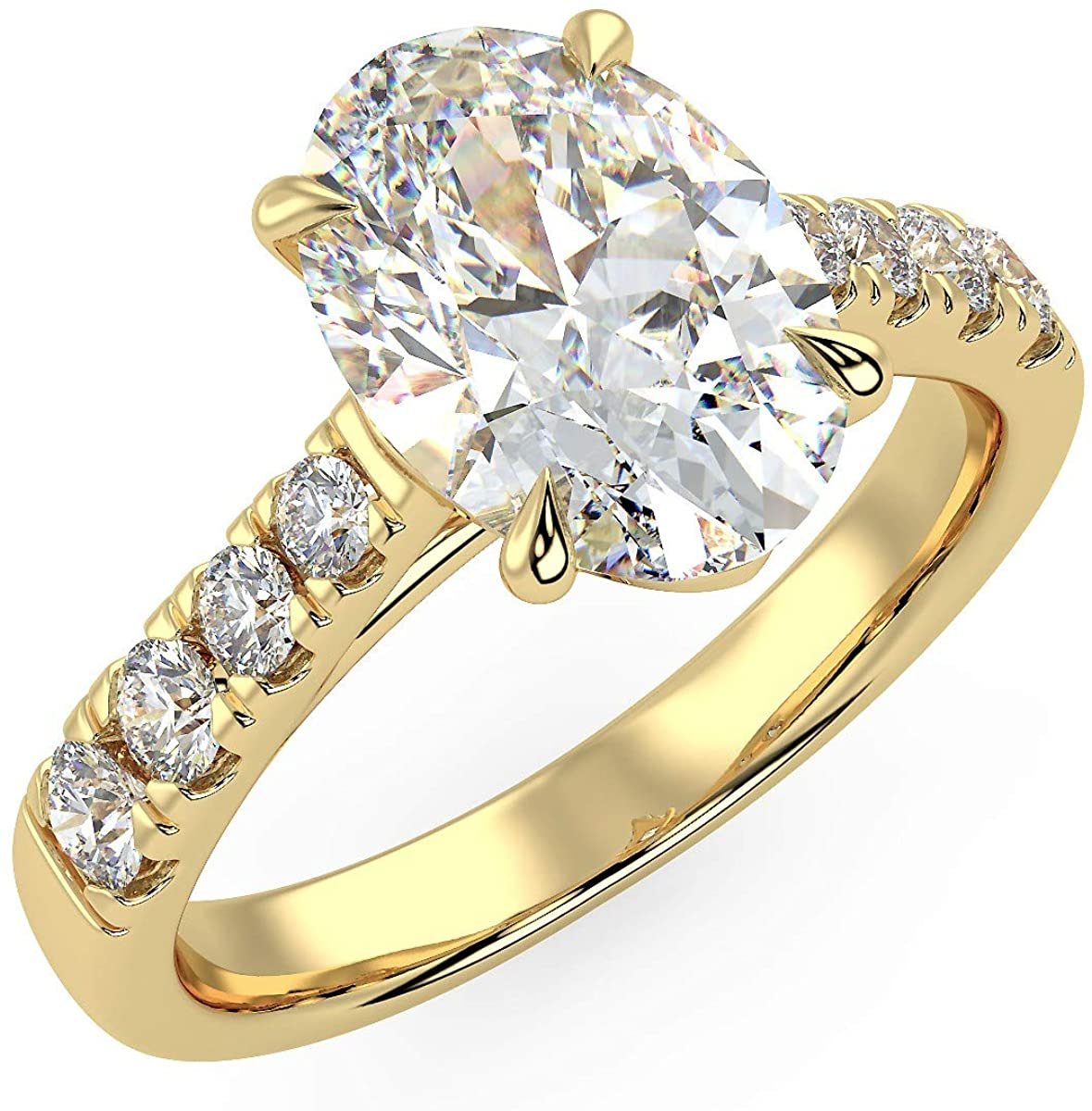 IGI Certified 14K Gold Oval-Shape Lab Created Diamond Engagement Ring with Pavé Set Band (1-1/2 Carat Center Stone: G-H Color, VS1-VS2 Clarity) - Choice of Gold Color