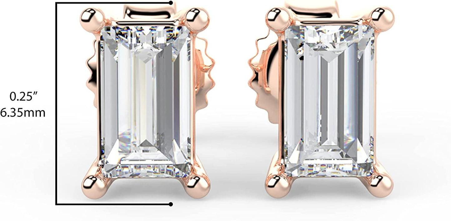 IGI Certified 1/2 Cttw Emerald Cut Lab Grown Diamond 14K Gold 4-Prong Pushback Stud Earrings (G-H Color, VS1-VS2 Clarity) - Choice of Gold Color